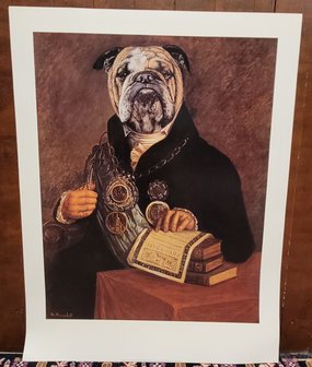 Klassieke-poster-jachthond-hond-in-klederdracht-bulldog