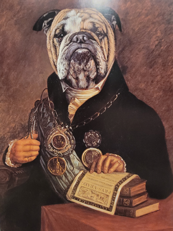 Klassieke-poster-jachthond-hond-in-klederdracht-bulldog-1