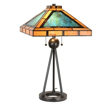Tiffany-tafellamp-groen-bruin-metaal-glas-tiffany-bureaulamp