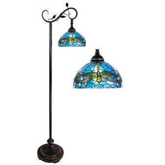 Ronde-Tiffany-vloerlamp-blauw-bruin-glas-rond-staande-lamp