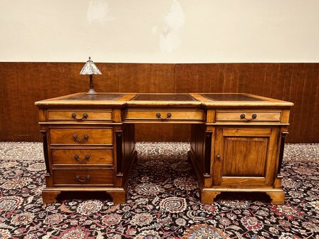 Engels-Klassiek-Antiek-Chesterfield-Bureau-Desk-Partnerdesk-Empire