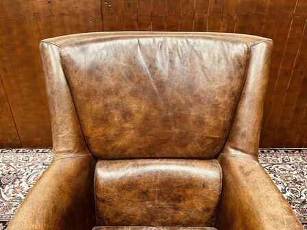 Klassiek-Engels-Antiek-Chesterfield-Schaapslederen-Schaas-Leer-Fauteuil