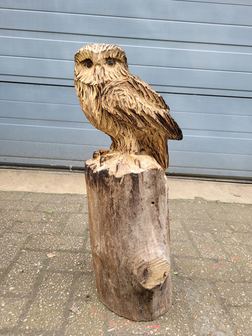Klein-Houtsnijwerken-van-uilen-uil-houtsculptuur-tuinbeeld-kunstwerk-uil