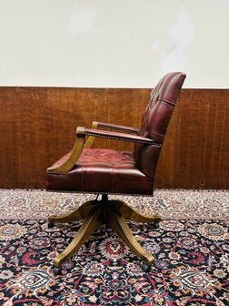 Klassiek-Engels-Antiek-Oud-Oxblood-Lederen-Bureaustel-President-Chair