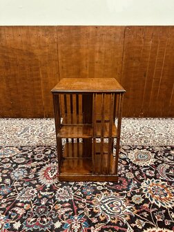 Klassiek-Engels-Antiek-Oud-Mahonie-Roterende-Boekenmolen