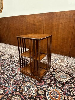 Klassiek-Engels-Antiek-Oud-Mahonie-Roterende-Boekenmolen