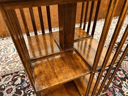 Klassiek-Engels-Antiek-Oud-Mahonie-Roterende-Boekenmolen