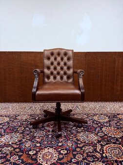 Engels-Antiek-Klassiek-Chesterfield-Bureaustoel-President-Chair-Bruin-Leder-1