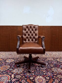 Antiek-Egels-Klassiek-Chesterfield-Bureaustoel-President-Chair-Bruin-Leder-1