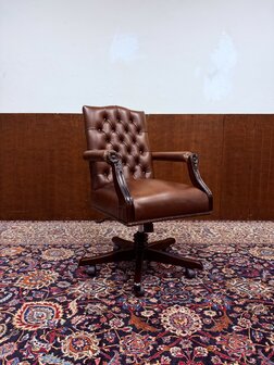 Antiek-Egels-Klassiek-Chesterfield-Bureaustoel-President-Chair-Bruin-Leder