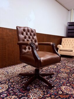 Antiek-Egels-Klassiek-Chesterfield-Bureaustoel-President-Chair-Bruin-Leder-5