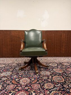 Klassiek-Engels-Antiek-Oud-Chesterfield-Bureaustoel-President-Chair-Groen-Leder-1