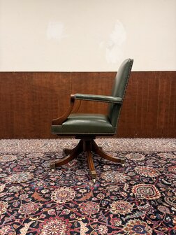 Klassiek-Engels-Antiek-Oud-Chesterfield-Bureaustoel-President-Chair-Groen-Leder-2