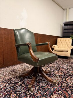 Klassiek-Engels-Antiek-Oud-Chesterfield-Bureaustoel-President-Chair-Groen-Leder-7