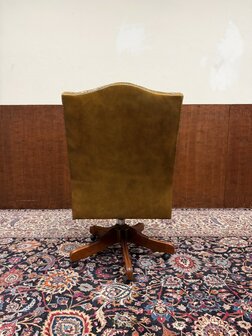 Klassiek-Engels-Antiek-Oud-Chesterfield-Bureaustoel-President-Chair-Geel-Leder