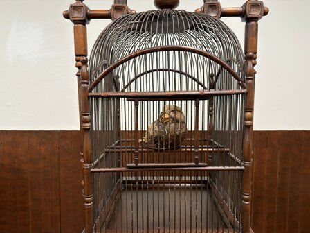 Klassiek-Engels-Oud-Antiek-Vogelkooi-op-standaard-Vogel-Voliere