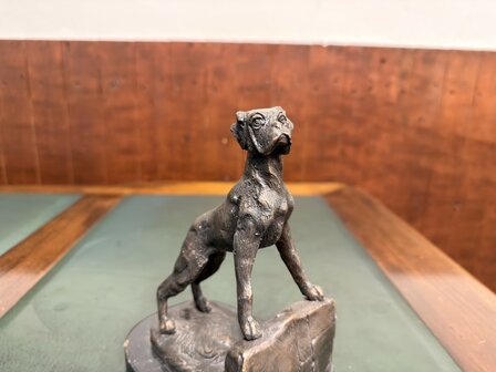Klassiek-Oud-Antiek-Franse-Boxer-Boekensteunen-van-Brons-met-Natuurstenen-Voet