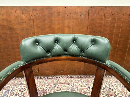 Klassiek-Oud-Antiek-Engels-Chesterfield-GroenLederen-Bureaustoel-Stoel-Chair