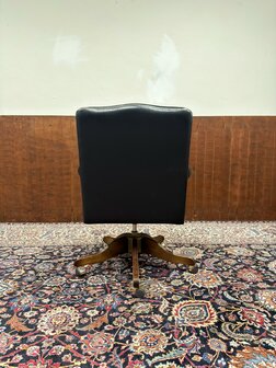 Klassiek-Oud-Antiek-Engels-Chesterfield-Zwart-Lederen-Bureaustoel-President-Chair