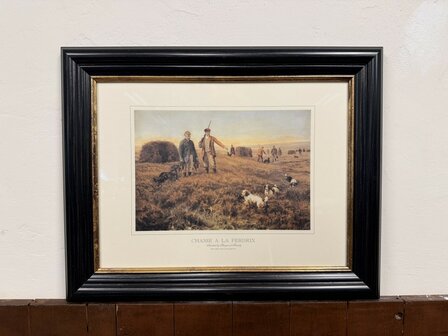 Klassiek-Engels-Antiek-Oud-Chesterfield-Prent-Chasse-A-La-Perdix