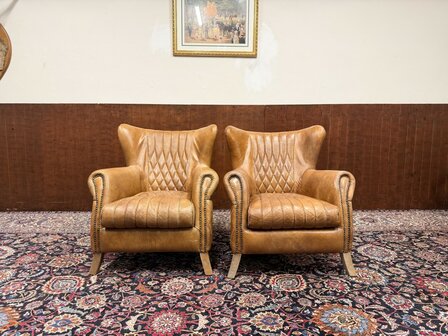 Klassiek-Engels-Oud-Antiek-Chesterfeld-Schaapslederen-Schaaps-Leder-Fauteuil-Aviator-Chair-Model