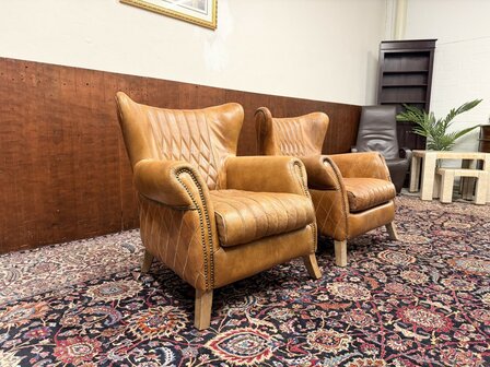 Klassiek-Engels-Oud-Antiek-Chesterfeld-Schaapslederen-Schaaps-Leder-Fauteuil-Aviator-Chair-Model