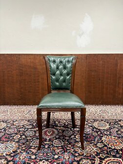 Klassiek-Antiek-Engels-Oud-Chesterfield-Mahonie-Bureaustoel-Stoel-met-Groen-Leder