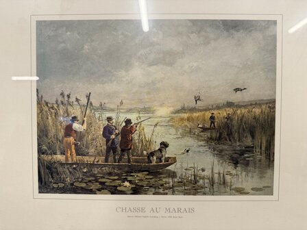 Klassiek-Engels-Antiek-Oud-Chesterfield-Prent-Chasse-Au-Marais-1