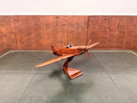 Klassiek-Engels-Antiek-Oud-Mahoniehouten-Modelvliegtuig-Schaalvliegtuid-Hawker-Hurricane