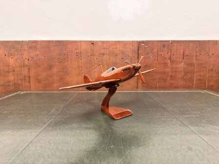 Klassiek-Engels-Antiek-Oud-Mahoniehouten-Modelvliegtuig-Schaalvliegtuid-Hawker-Hurricane