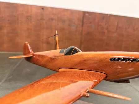 Klassiek-Engels-Antiek-Oud-Mahoniehouten-Modelvliegtuig-Schaalvliegtuid-Spitfire-Vliegtuig