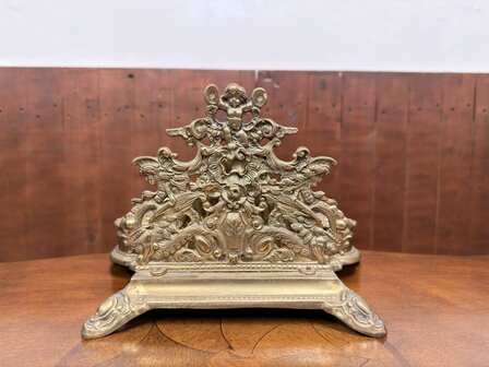 Klassiek-Engels-Antiek-Oud-Messing-Inktstel-met-Briefhouder-en-Postzegel-Kist