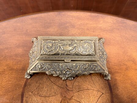 Klassiek-Engels-Antiek-Oud-Messing-Inktstel-met-Briefhouder-en-Postzegel-Kist