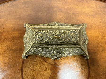 Klassiek-Engels-Antiek-Oud-Messing-Inktstel-met-Briefhouder-en-Postzegel-Kist