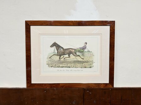 Klassiek-Antiek-Oud-Engels-Prent-The-Famous-Horse-Volunteer-While-Is-Running-Record