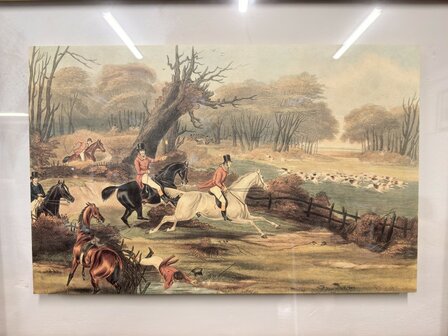 Klassiek-Oud-Antiek-Engels-Prent-Breaking-Cover-Wortelnotenhout-Lijst-2