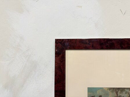 Klassiek-Oud-Antiek-Engels-Prent-met-Wortelnotenhout-Lijst