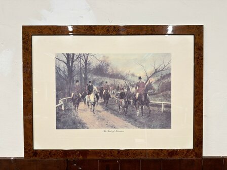 Klassiek-Oud-Antiek-Engels-Prent-Crossing-The-First-Of-November-Wortelnotenhout-Lijst