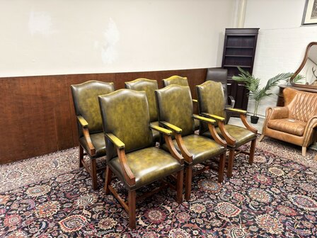 Klassiek-Engels-Antiek-Oud-Chesterfield-Set-Stoelen-Eetkamerstoelen-Stoel