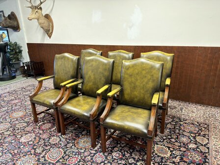 Klassiek-Engels-Antiek-Oud-Chesterfield-Set-Stoelen-Eetkamerstoelen-Stoel