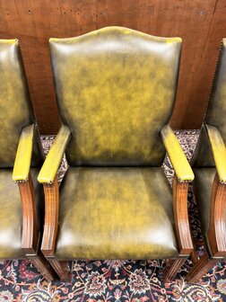 Klassiek-Engels-Antiek-Oud-Chesterfield-Set-Stoelen-Eetkamerstoelen-Stoel