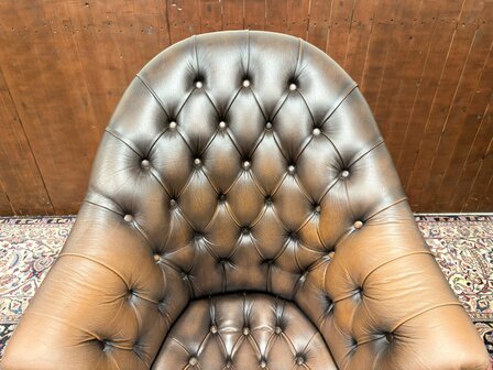 Klassiek-Oud-Antiek-Engels-Chesterfield-Bureaustoel-Director-Directors-Chair-Bruin-Leder