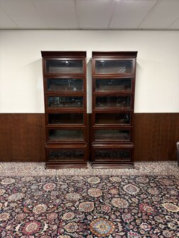 Klassiek-Oud-Antiek-Engels-Chesterfield-Mahonie-Globe-Wernicke-Boekenkast-Kast-Bibliotheekkast