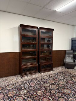 Klassiek-Oud-Antiek-Engels-Chesterfield-Mahonie-Globe-Wernicke-Boekenkast-Kast-Bibliotheekkast