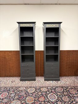 Klassiek-Engels-Antiek-Oud-Chesterfield-Teak-Boekenkast-Kast-Zwart