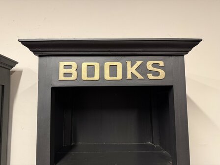 Klassiek-Engels-Antiek-Oud-Chesterfield-Teak-Boekenkast-Kast-Zwart