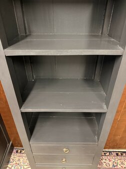 Klassiek-Engels-Antiek-Oud-Chesterfield-Teak-Boekenkast-Kast-Zwart