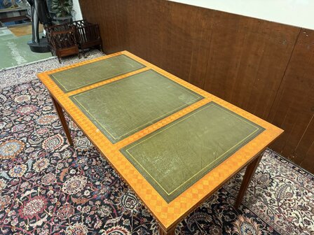 Klassiek-Antiek-Oud-Engels-Chesterfield-Schrijftafel-Bureau-Desk-met-Groen-Leder-Ingelegd-12