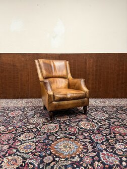 Klassiek-Oud-Antiek-Engels-Chesterfield-Schaap-Leder-Schaapleder-Fauteuil-met-Hocker-Poef