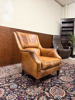 Klassiek-Oud-Antiek-Engels-Chesterfield-Schaap-Leder-Schaapleder-Fauteuil-met-Hocker-Poef